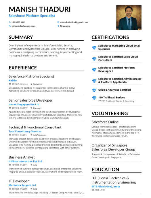 One page resume salesforce